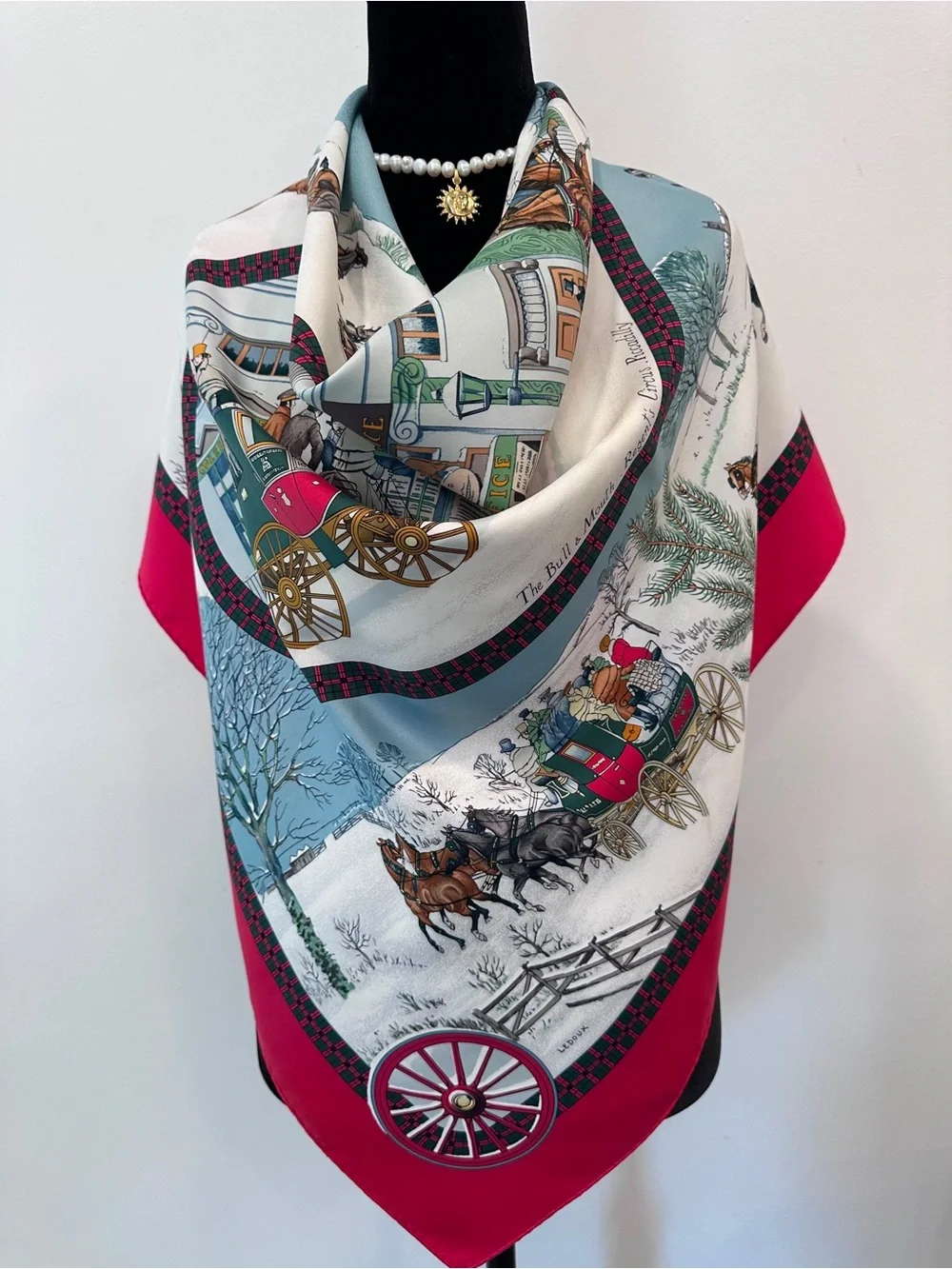 Hermes Silk Scarf Red White Hand Rolled Made in France